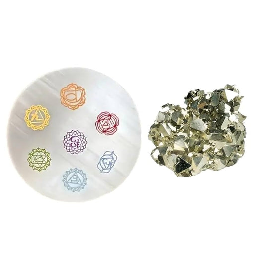 Pyrite with Selenite plate  Combo Kit