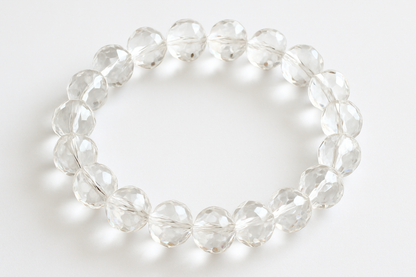 Clear Quartz Faceted Bracelet In Round Beads